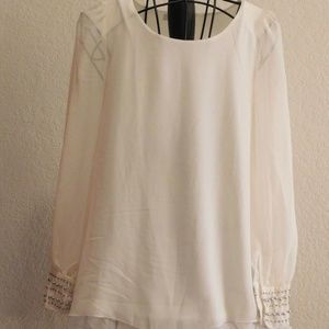 Forever 21 Ivory Long Sleeve Blouse Top S Beaded